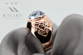 Originalus 14k rožinio aukso vintage Akvamarinas Žiedas Vintažiniai amatai vrc078r
